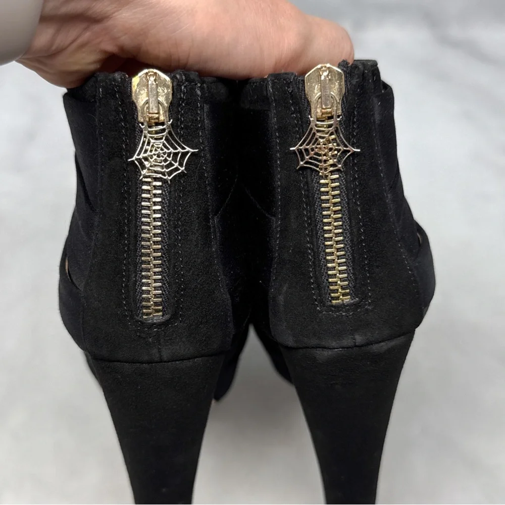 Charlotte Olympia Satin Wrap Turban Knot Suede Platform Block Heel Ankle Boot 37